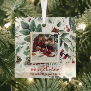 Adorno De Cristal 1.ª familia de Navidades 2-Photo Watercolor Holly