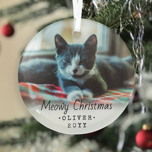 Adorno De Cristal 1 Foto Cualquier Texto Meowy Navidad Gato Script S