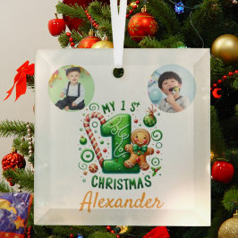 Adorno De Cristal 1st Xmas Candy Cane Gingerbread Photo Ornament