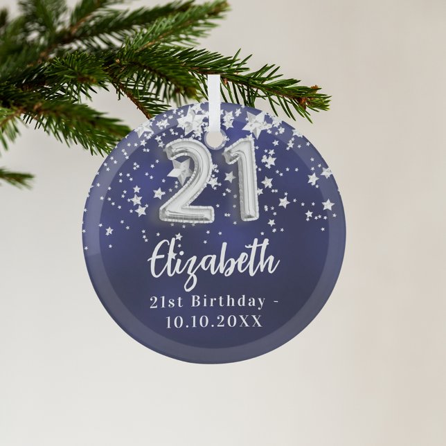 Adorno De Cristal 21 años estrellas de plata azul marino (Subido por el creador)