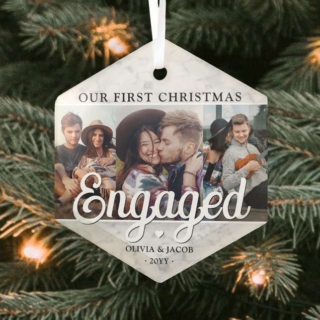 Adorno De Cristal 3.ᵉʳ Navidades de Faux Marble Hexagon (Subido por el creador)