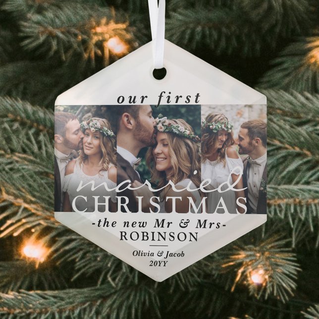 Adorno De Cristal 3 Foto Nuestros primeros Navidades casados hexagón (Subido por el creador)