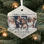 Adorno De Cristal 3 Foto Sr. y Sra. 1st Navidades Faux Marble Hexago<br><div class="desc">Celebrar una feliz primera festividad como pareja casada con un collage de fotos de personalizado 3 "Nuestra primera Navidad como señor. y el adorno de vidrio hexagonal de Mrs. Todos los textos e imágenes de esta plantilla son fáciles de personalizar. (IMAGEN PLACEMENT TIP: Una manera fácil de centrar una foto...</div>