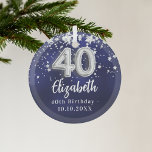 Adorno De Cristal 40.º cumpleaños estrellas de plata azul marino<br><div class="desc">Un color de fondo azul marino con estrellas falsas de plata. El color azul es desigual. Añadir su nombre,  texto/fecha</div>