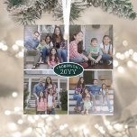 Adorno De Cristal 4 Nombre de familia de Collage de fotos y Año Verd<br><div class="desc">Celebra las simples alegrías de las vacaciones con un adorno de vidrio cuadrado verde y blanco personalizado 4. Todos los textos e imágenes de esta plantilla son fáciles de personalizar. (IMAGEN PLACEMENT TIP: Una manera fácil de centrar una foto exactamente como quieres es recortarla antes de subirla al sitio web...</div>