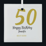 Adorno De Cristal 50 cumpleaños añadir nombre fecha año negro planti<br><div class="desc">diseño editable</div>