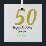 Adorno De Cristal 50 cumpleaños añadir nombre fecha año negro planti<br><div class="desc">diseño editable</div>