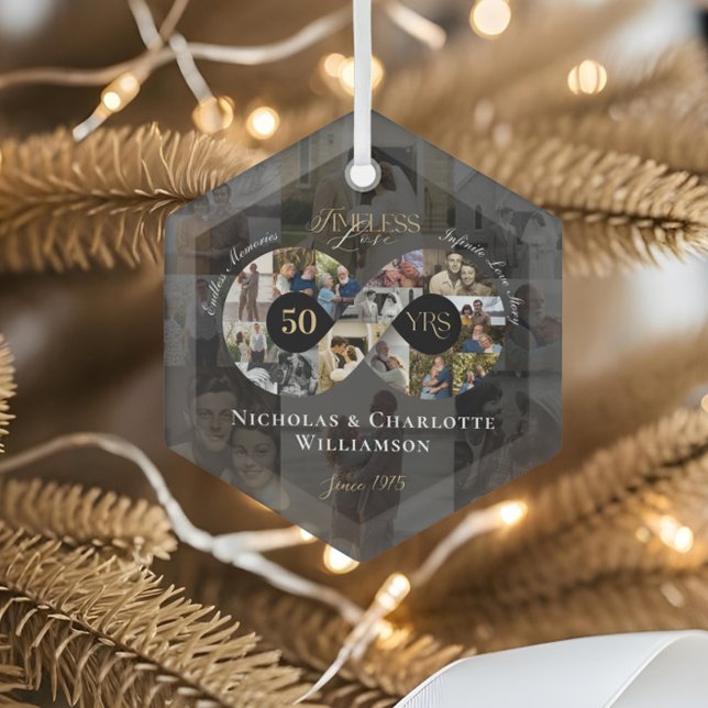 Adorno De Cristal 50th Wedding Anniversary Infinity Photo Collage (50th Wedding Anniversary Infinity Photo Collage Glass Ornament)