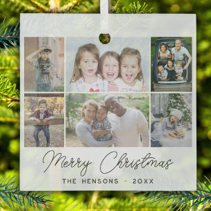 Adorno De Cristal 6 Collage de Fotos Feliz Navidad Familia
