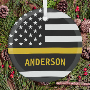 Adorno De Cristal 911 Personalizado Dispatcher Thin Gold Line USAFla