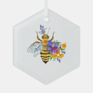Adorno De Cristal Abeja de flor con plantas silvestres