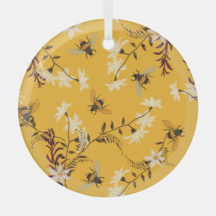Adorno De Cristal Abeja y mariposa vintage: Arte floral bordado