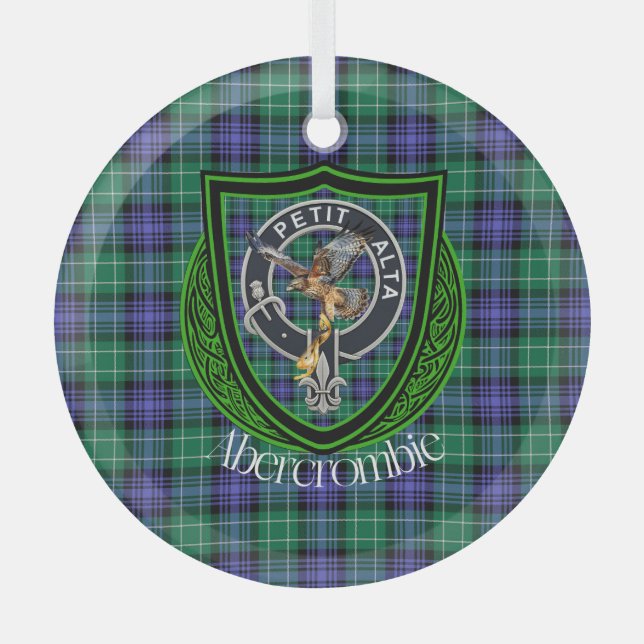 Adorno De Cristal Abercrombie Scottish Clan Tartan & Escudo (Anverso)