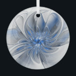 Adorno De Cristal Abstracto Flor de arte fractal de color gris azul<br><div class="desc">Una flor de fantasía única con tonos azules y grises,  abstractos y elegantes. Diseño inusual para su adorno decorativo de vidrio redondo floral y mucho más.</div>