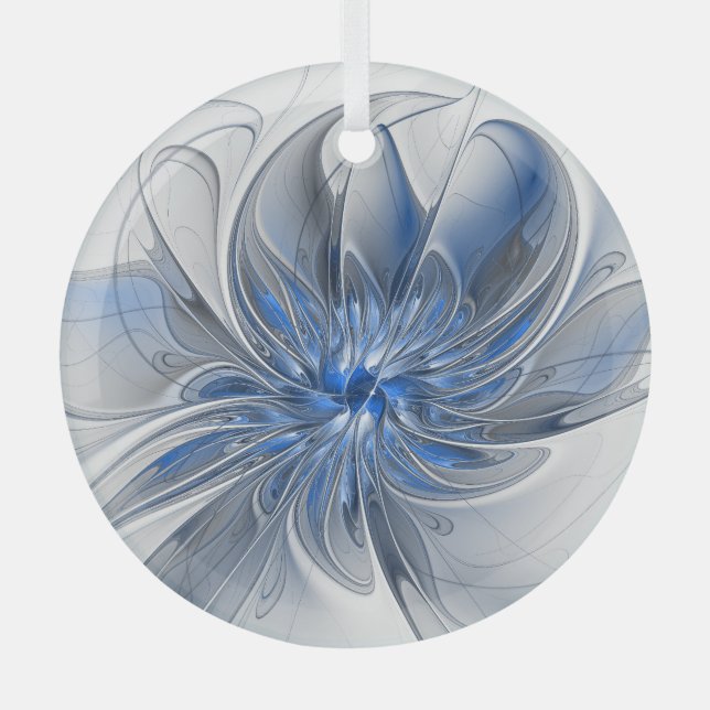 Adorno De Cristal Abstracto Flor de arte fractal de color gris azul (Anverso)