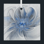 Adorno De Cristal Abstracto Flor de arte fractal de color gris azul<br><div class="desc">Una flor de fantasía única con tonos azules y grises,  abstractos y elegantes. Diseño inusual para su adorno decorativo de vidrio cuadrado floral y más.</div>