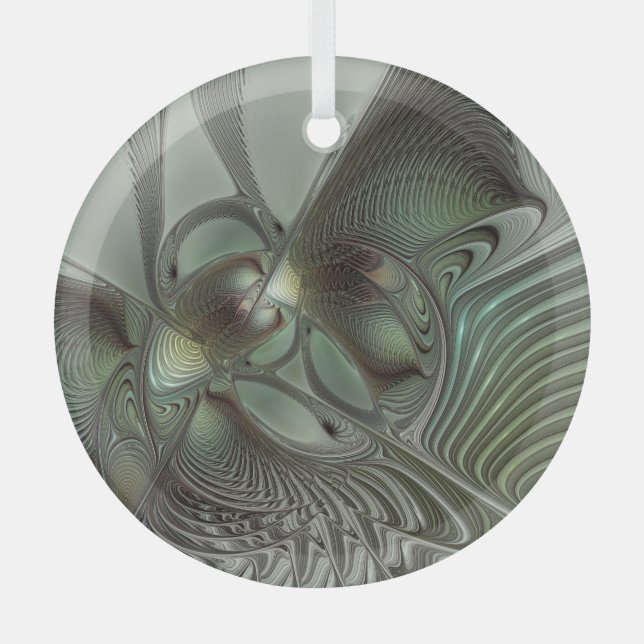 Adorno De Cristal Abstracto Olive Sage Green Grey Fractal Art Fantas (Anverso)
