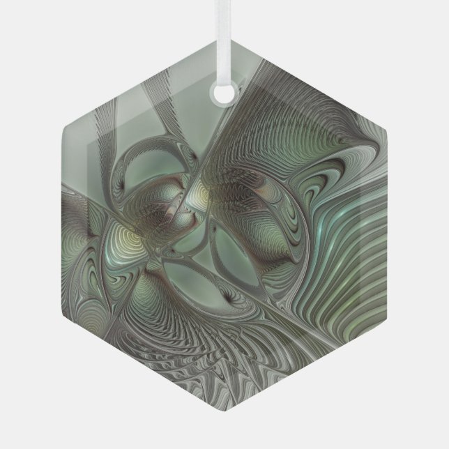 Adorno De Cristal Abstracto Olive Sage Green Grey Fractal Art Fantas (Anverso)