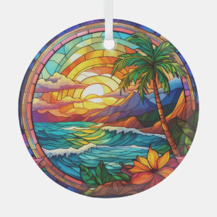 Adorno De Cristal acantilados tropicales arte de cristal manchado