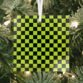 Adorno De Cristal Acid green black checkerboard pattern