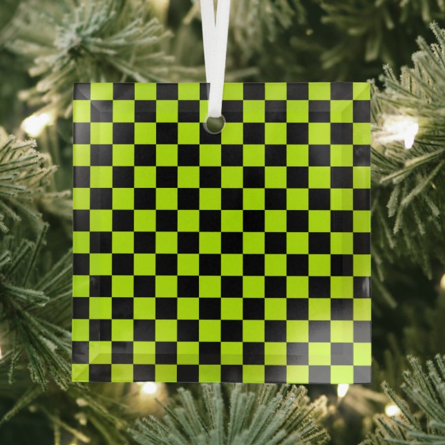 Adorno De Cristal Acid green black checkerboard pattern (in situ)