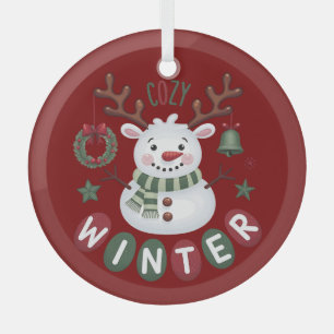 ADORNO DE CRISTAL ACOGEDOR INVIERNO - REINDEER SNOWMAN - ROJO