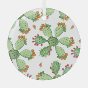 Adorno De Cristal Acuarela Cacti: Patrón de jardín tropical.