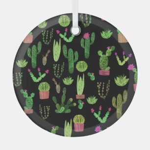Adorno De Cristal Acuarela Cactuses Planta Fondo Sin Marea