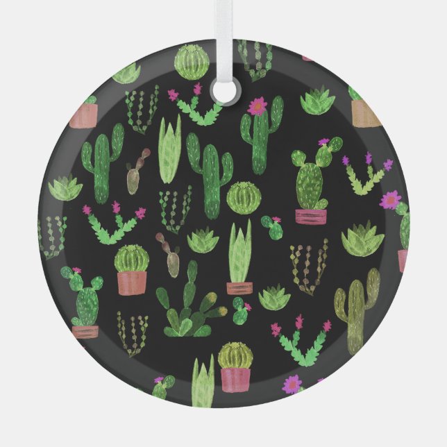Adorno De Cristal Acuarela Cactuses Planta Fondo Sin Marea (Anverso)