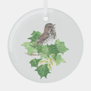Adorno De Cristal Acuarela Canto Sparrow Bird Naturaleza Art