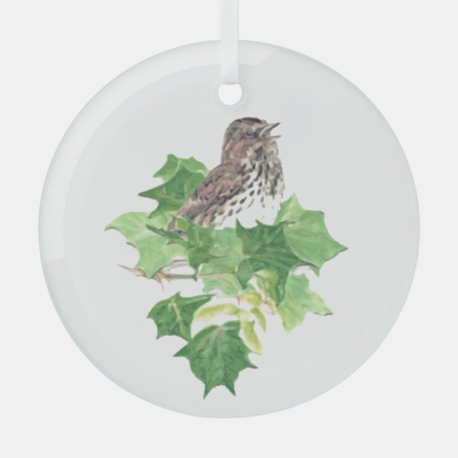 Adorno De Cristal Acuarela Canto Sparrow Bird Naturaleza Art (Anverso)