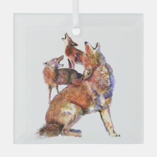 Adorno De Cristal Acuarela Coyote Wildlife Animal Nature Art