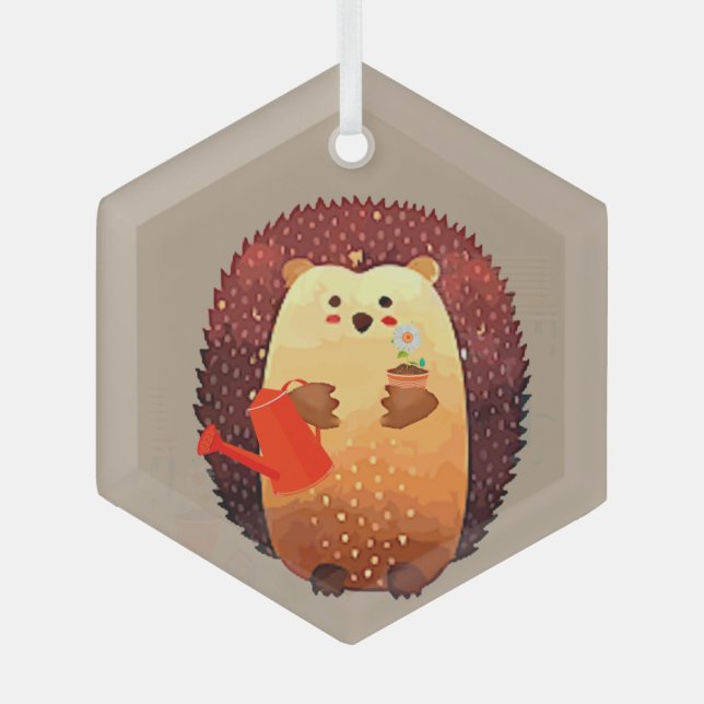 Adorno De Cristal Acuarela Cute Pequeño Hedgehog Gardeno Animal (Anverso)