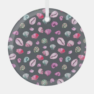 Adorno De Cristal Acuarela de conchas marinas: Patrón azul oscuro