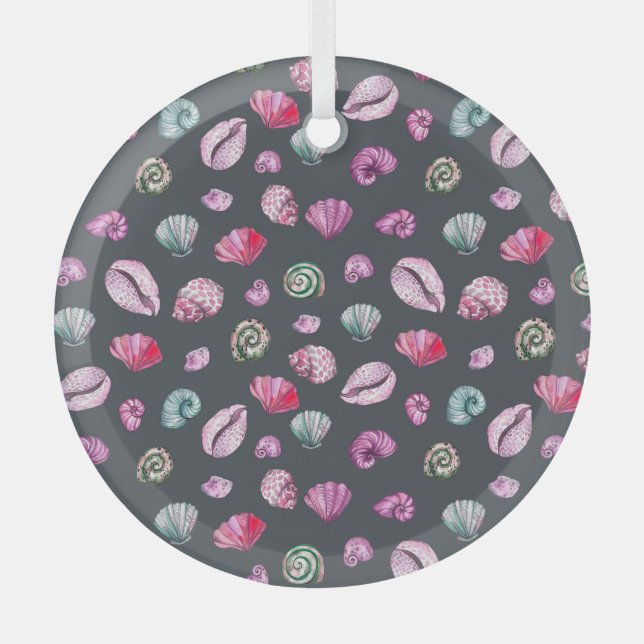 Adorno De Cristal Acuarela de conchas marinas: Patrón azul oscuro (Anverso)