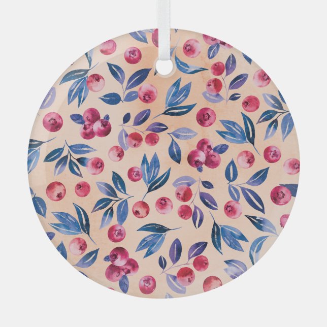 Adorno De Cristal Acuarela de Cranberry: Fresas silvestres sin mar (Anverso)