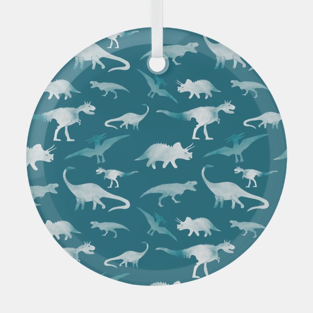 Adorno De Cristal Acuarela de dinosaurios: Patrón textil (Anverso)