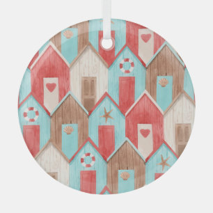 Adorno De Cristal acuarela de la casa de la playa: patrón retro.