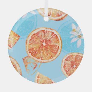 Adorno De Cristal Acuarela de mandarinas: tela azul de lujo