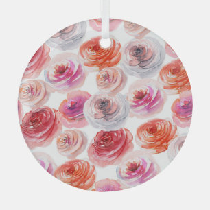 Adorno De Cristal Acuarela de rosas: Patrón sin foco floral.