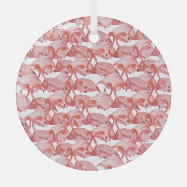 Adorno De Cristal Acuarela Flamingo: Patrón pequeño sin foco (Anverso)