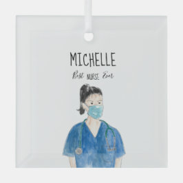 Adorno De Cristal Acuarela Hembra Mejor Enfermera Enmascarada