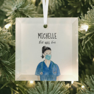 Adorno De Cristal Acuarela Hembra Mejor Enfermera Enmascarada