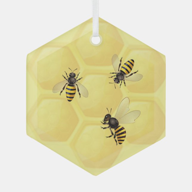 Adorno De Cristal Acuarela Miel Honeycomb Abejas (Anverso)