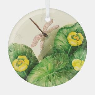 Adorno De Cristal acuarela nenúfar amarillo