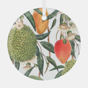 Adorno De Cristal Acuarela tropical durión, patrón de mango.