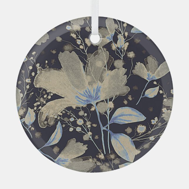 Adorno De Cristal Acuarela virgen floral: fondo negro (Anverso)