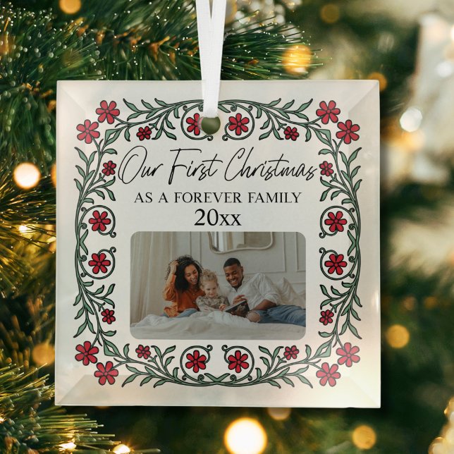 Adorno De Cristal Adopción De Nuestra Primera Navidad Como Familia P (Our first christmas as a forever family custom date picture adoption photo keepsake ornament gift)