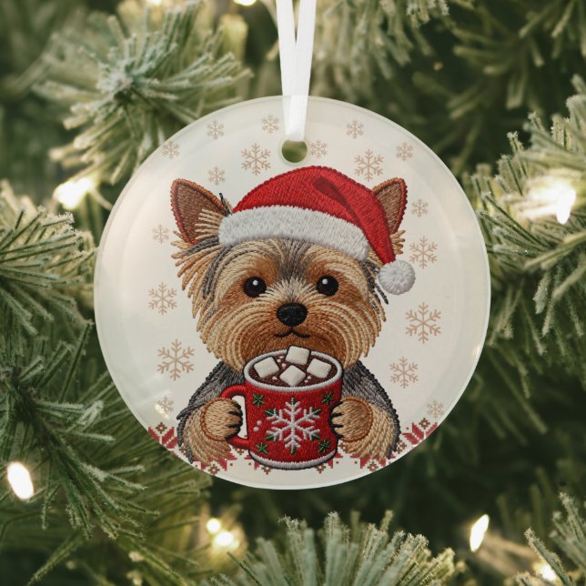 Adorno De Cristal Adorable Christmas Yorkshire Terrier (in situ)