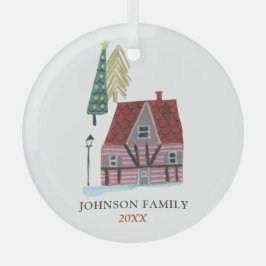 Adorno De Cristal Agradable chalé con navidades rojos